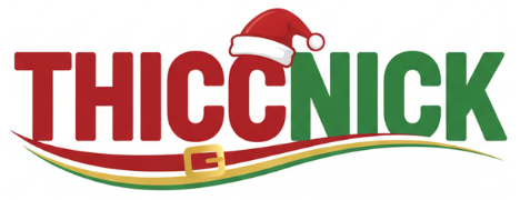 Logo with 'THICC NICK' text and a Santa hat on a white background